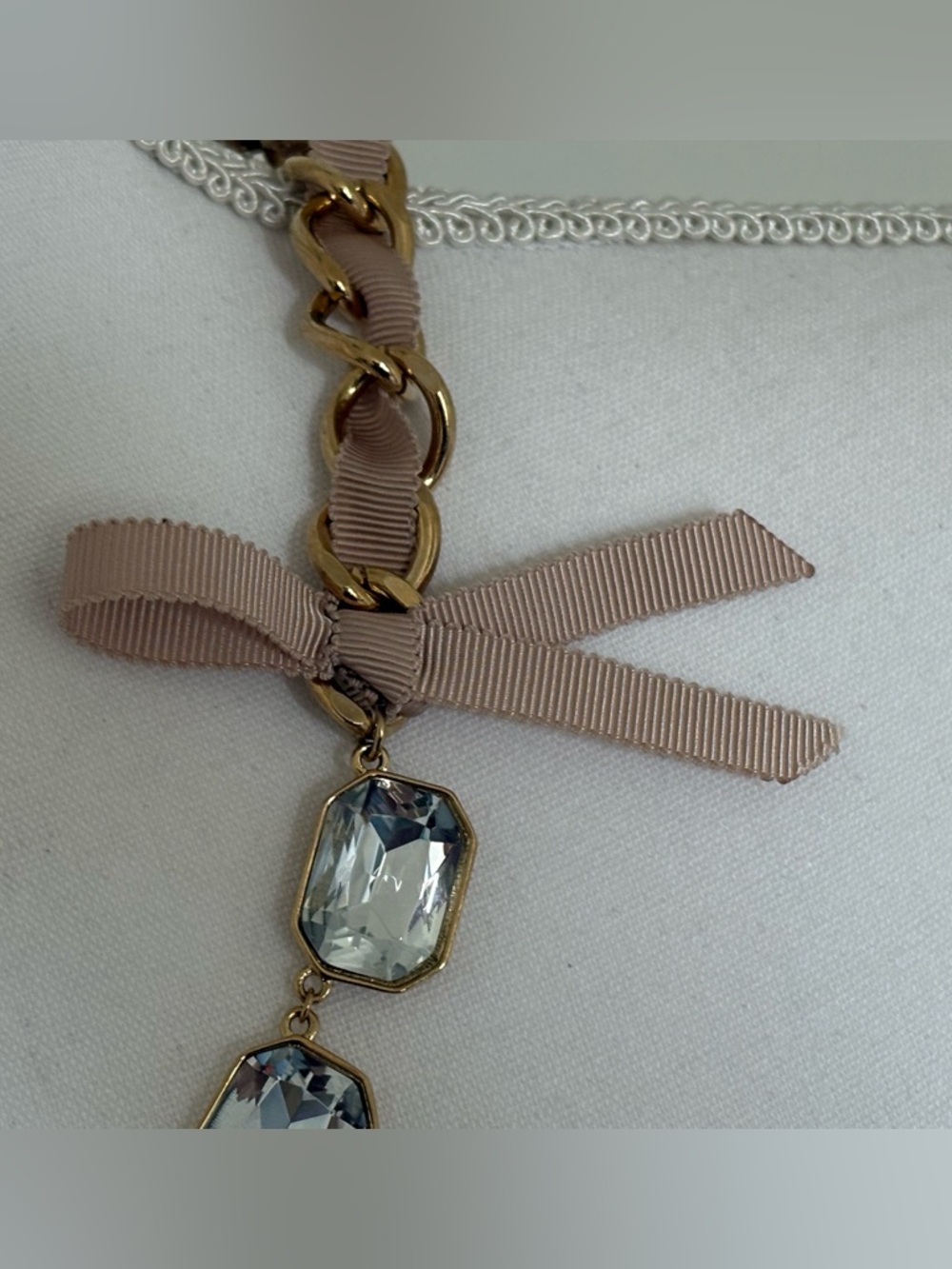 Ann Taylor Gold-Tone Crystal Necklace with Blush Ribbon - Picture 3 of 6